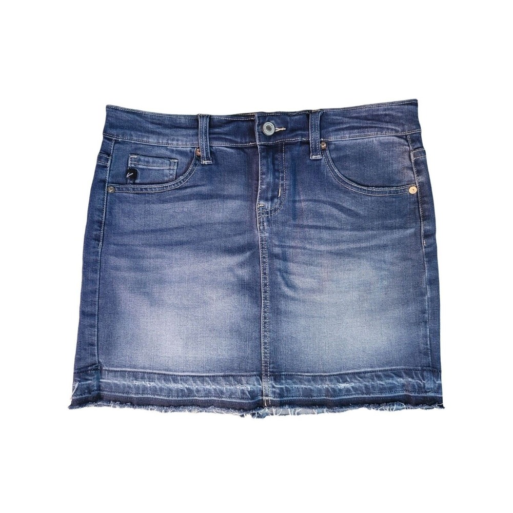 Kancan Mini Skirt Medium Womens Raw Hem Medium‎ Wash Above Knee